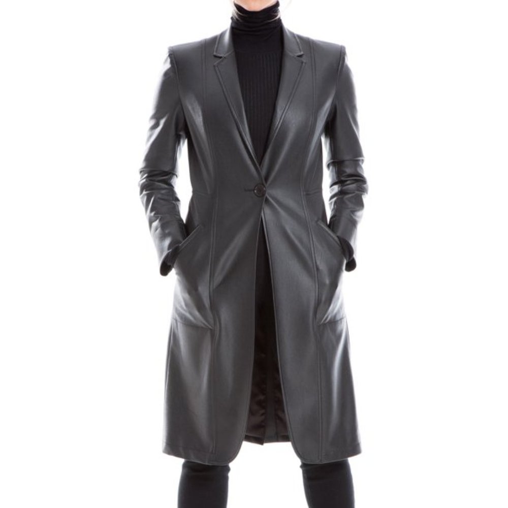 Max Studio Women's Long Leatherette Jacket - Picture 6 of 9